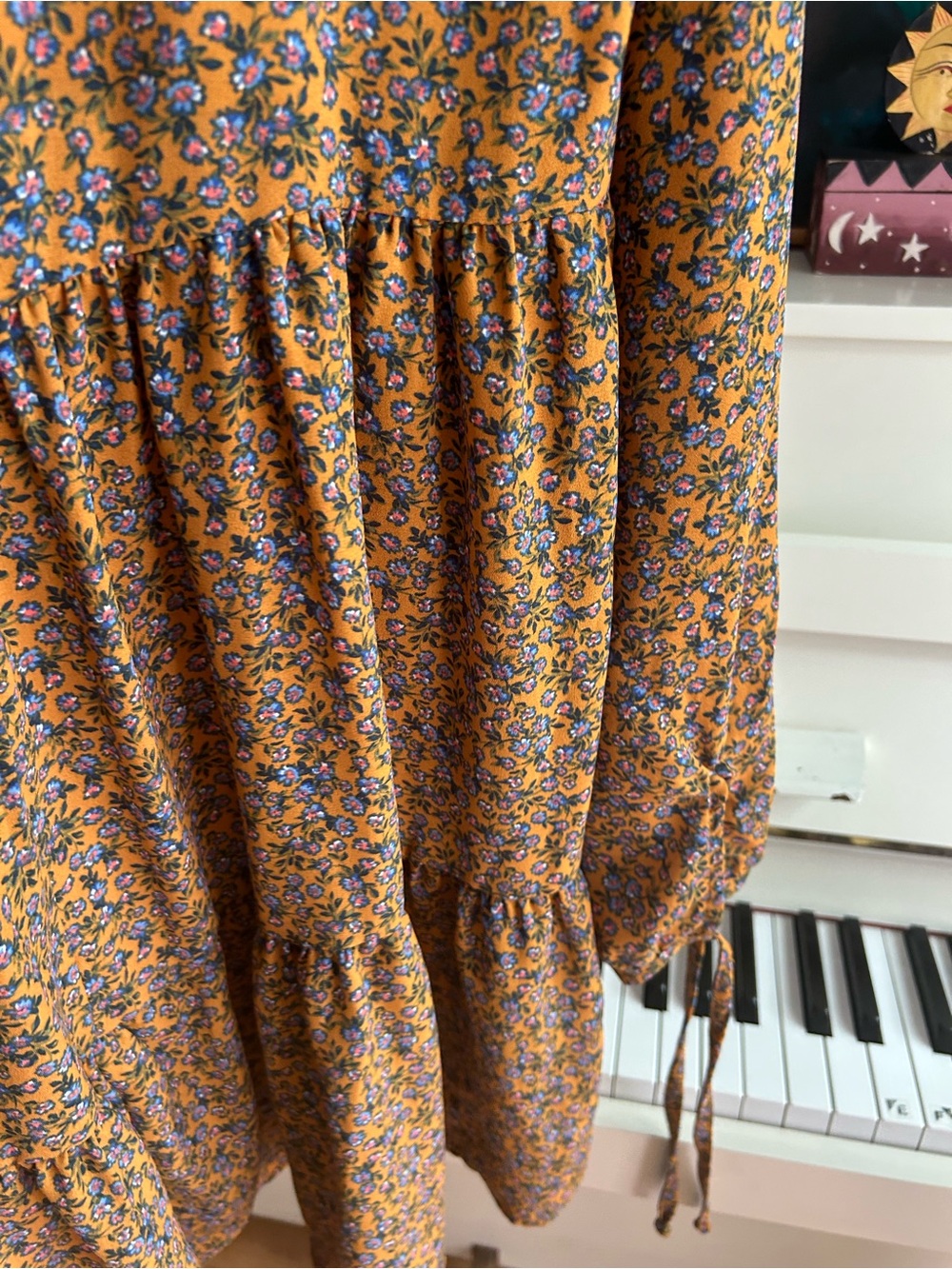 Wild Fable Mustard Floral Tiered Midi Dress Women’s Medium Boho Cottagecore - Picture 15 of 16